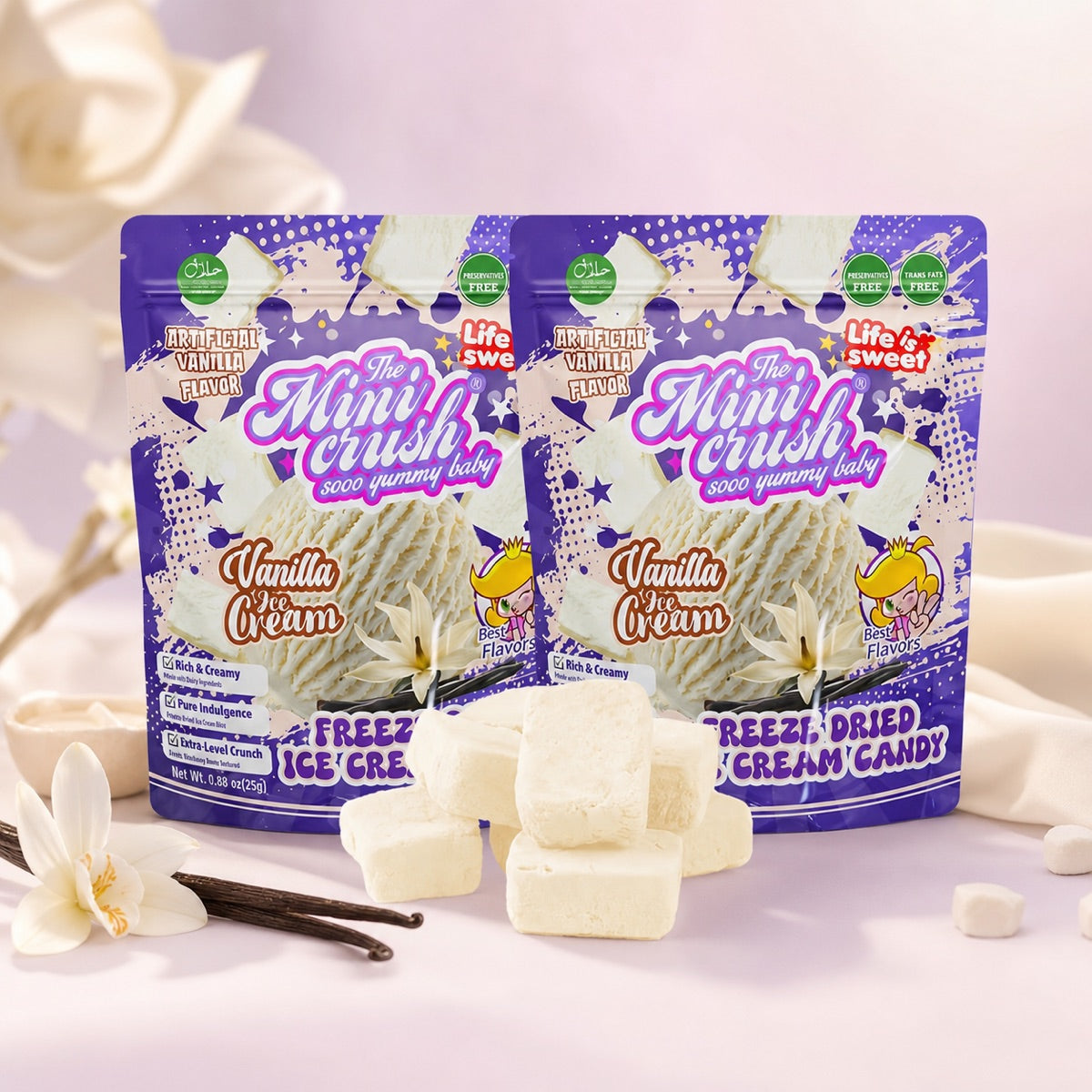 MiniCrush Freeze-Dried Vanilla Ice Cream Candy – 2 × 0.88 oz Bags