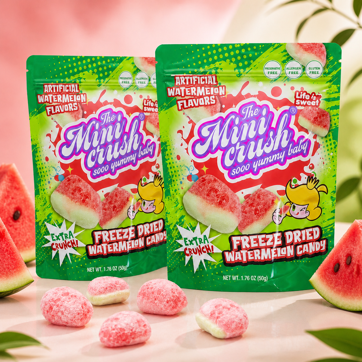 MiniCrush Freeze-Dried Watermelon Candy – 2 × 1.76 oz Bags