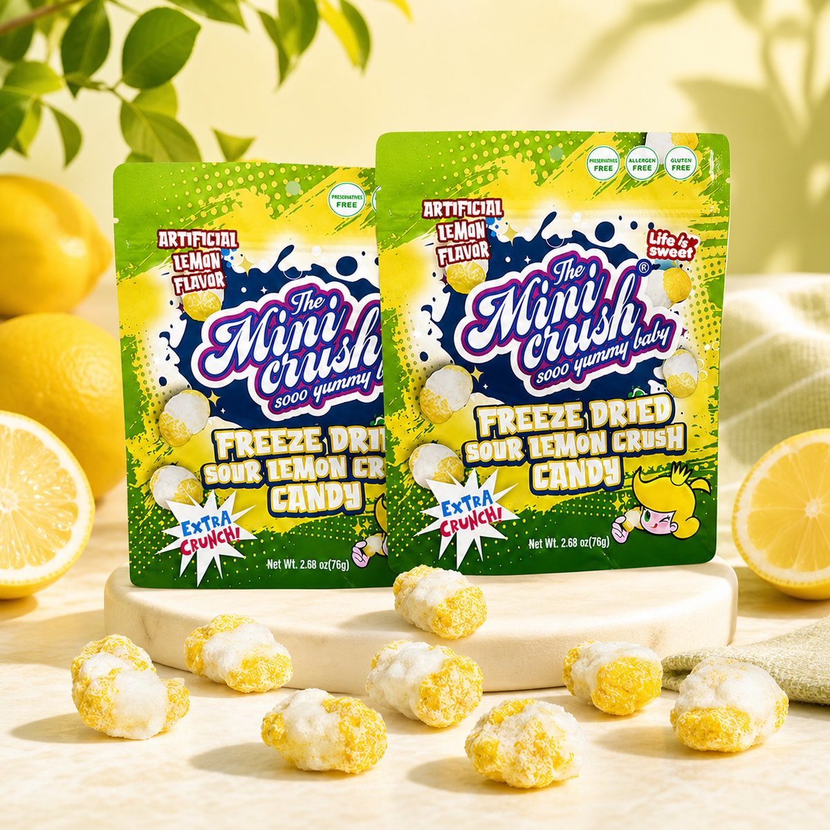 MiniCrush Freeze-Dried Sour Lemon Candy – 2 × 2.68 oz Bags