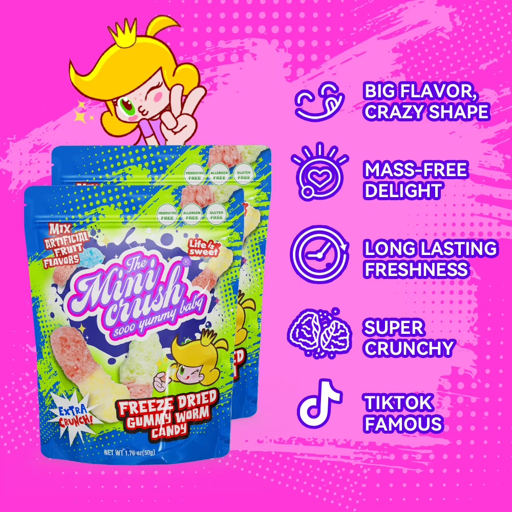 Pack of 2 - Gummy Worms - Unique Freeze Dried Candies - 3.52 oz