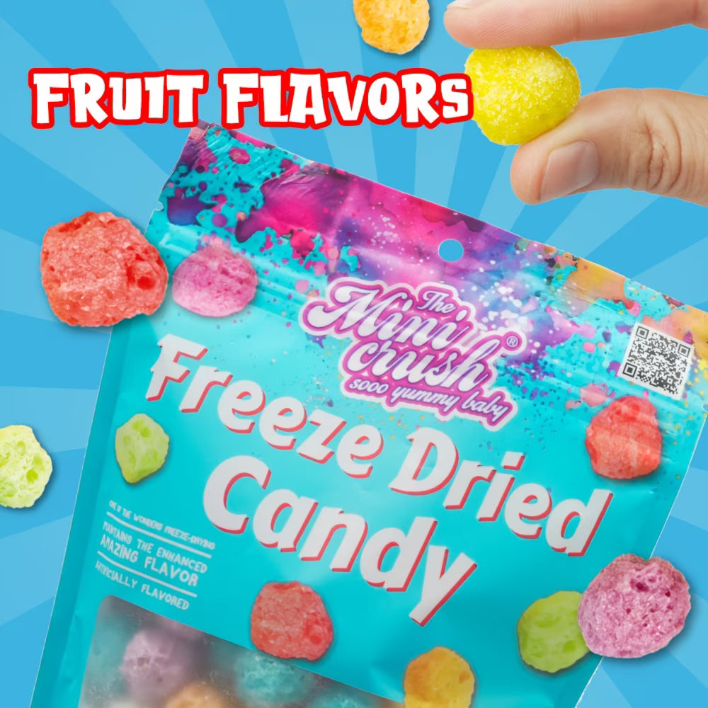 Minicrush Freeze Dried Mini Puffs Candy, Sweet Crunchy Melt-in-Your-Mouth Snack, Resealable Bag
