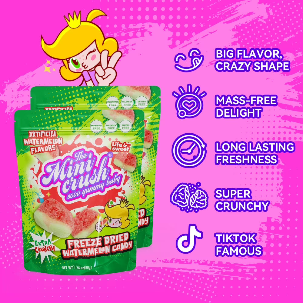 Freeze-Dried Watermelon Candy Snacks- Crispy& Fruity Candy,2-Pack Resealable Bags | Perfect Holiday Gifts &Party Favors -MINICRUSH