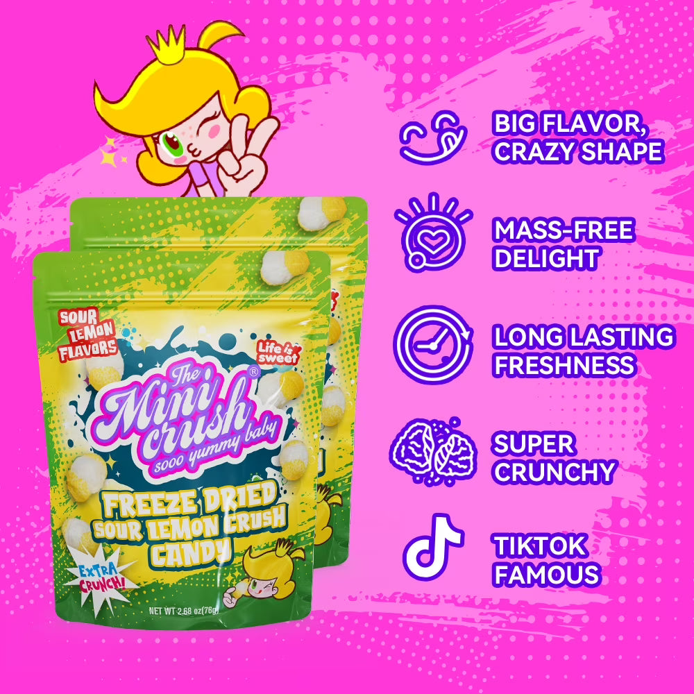 Freeze Dried Sour Lemon Crunchy Candy - 5.36 oz Unique Candies Delight Crunchy Treat Snack Gift Sour Heads Citrus