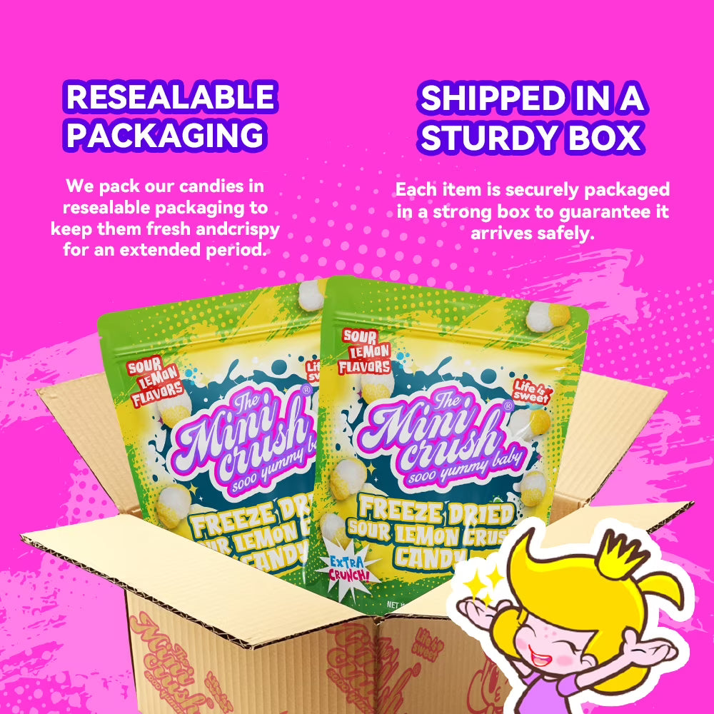 Freeze Dried Sour Lemon Crunchy Candy - 5.36 oz Unique Candies Delight Crunchy Treat Snack Gift Sour Heads Citrus