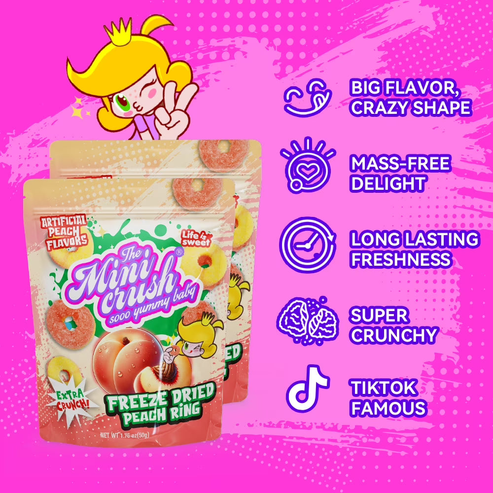 Freeze Dried Peach Ring Candy (2 pack)-healthy snacks, delicious and crunchy fruit candies, perfect for small snacks anytime and anywhere, sweet snacks, Delicious choice for grape lovers