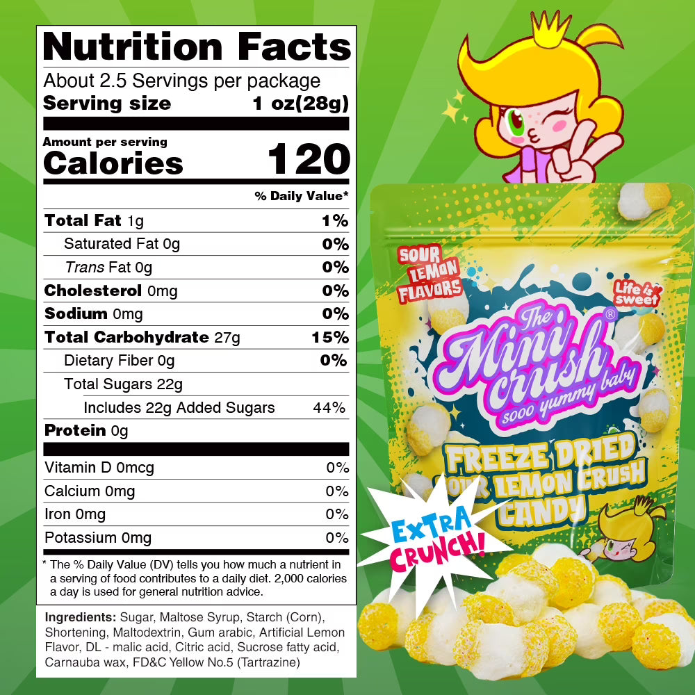 Freeze Dried Sour Lemon Crunchy Candy - 5.36 oz Unique Candies Delight Crunchy Treat Snack Gift Sour Heads Citrus