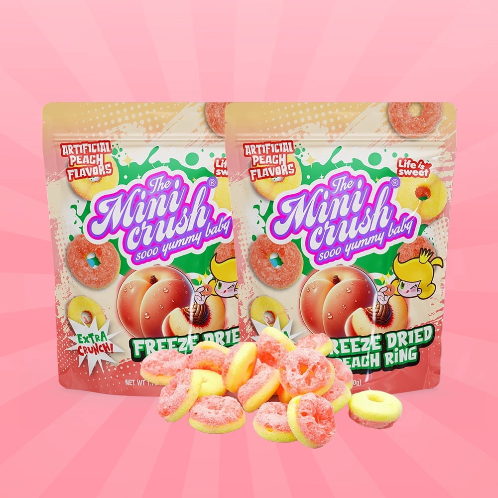 Freeze Dried Peach Ring Candy (2 pack)-healthy snacks, delicious and crunchy fruit candies, perfect for small snacks anytime 