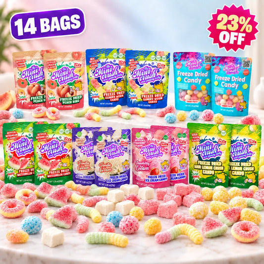 MiniCrush 7-flavor freeze-dried candy variety pack, 14 bags, 23% off