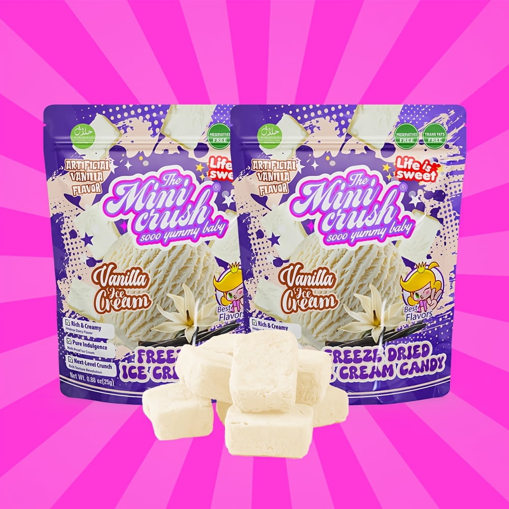 Minicrush Freeze Dried Vanilla Ice Cream Bites, Extra Crunchy Melt-in-Your-Mouth Ice Cream Snack, Resealable Box Pack, 25g