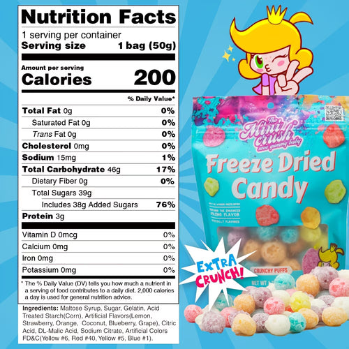 Minicrush Freeze Dried Mini Puffs Candy, Sweet Crunchy Melt-in-Your-Mouth Snack, Resealable Bag