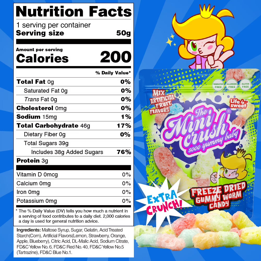 Pack of 2 - Gummy Worms - Unique Freeze Dried Candies - 3.52 oz