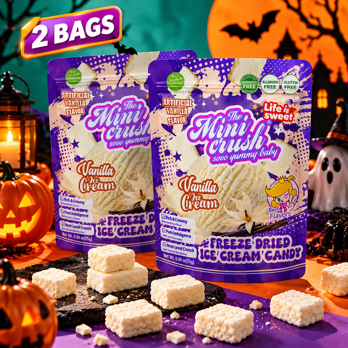 MiniCrush Freeze-Dried Vanilla Ice Cream Candy – 2 × 0.88 oz Bags