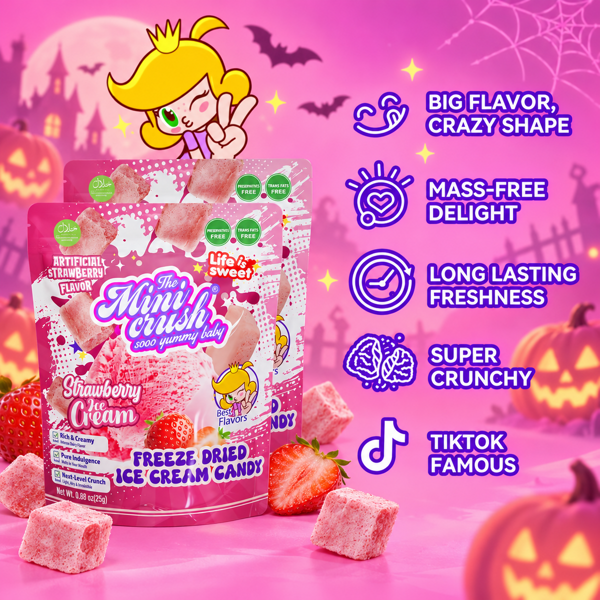 MiniCrush Freeze-Dried Strawberry Ice Cream Candy – 2 × 0.88 oz Bags