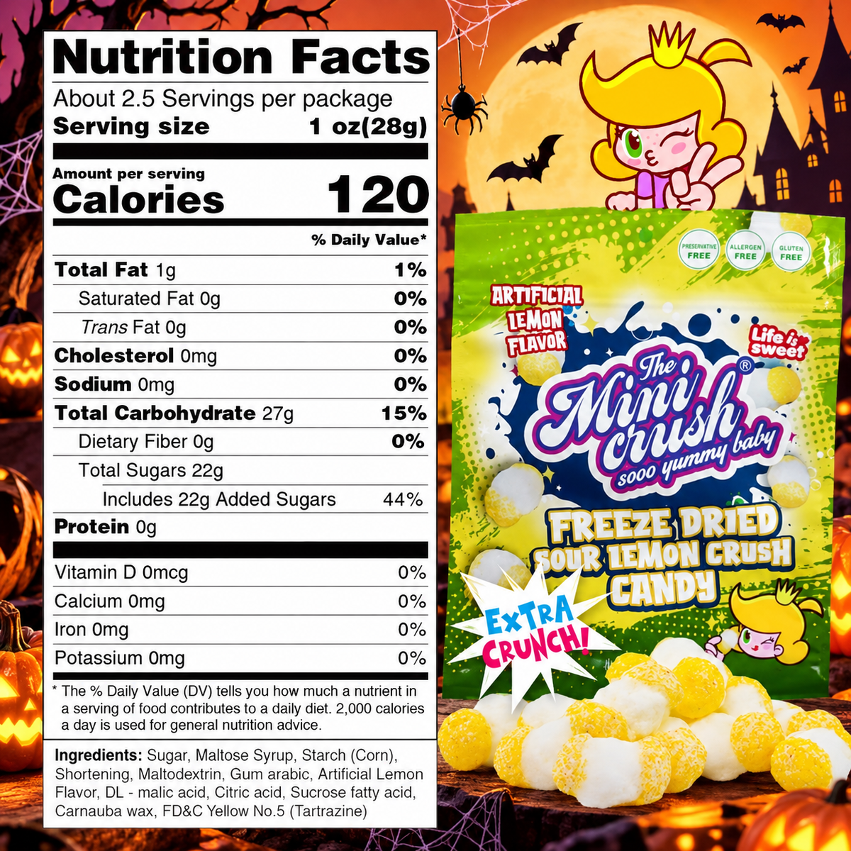 MiniCrush Freeze-Dried Sour Lemon Candy – 2 × 2.68 oz Bags