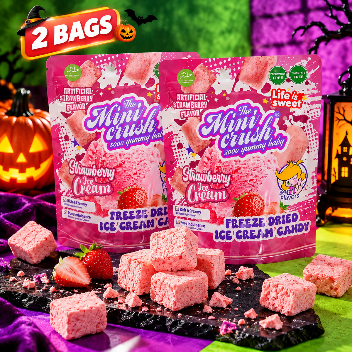 MiniCrush Freeze-Dried Strawberry Ice Cream Candy – 2 × 0.88 oz Bags