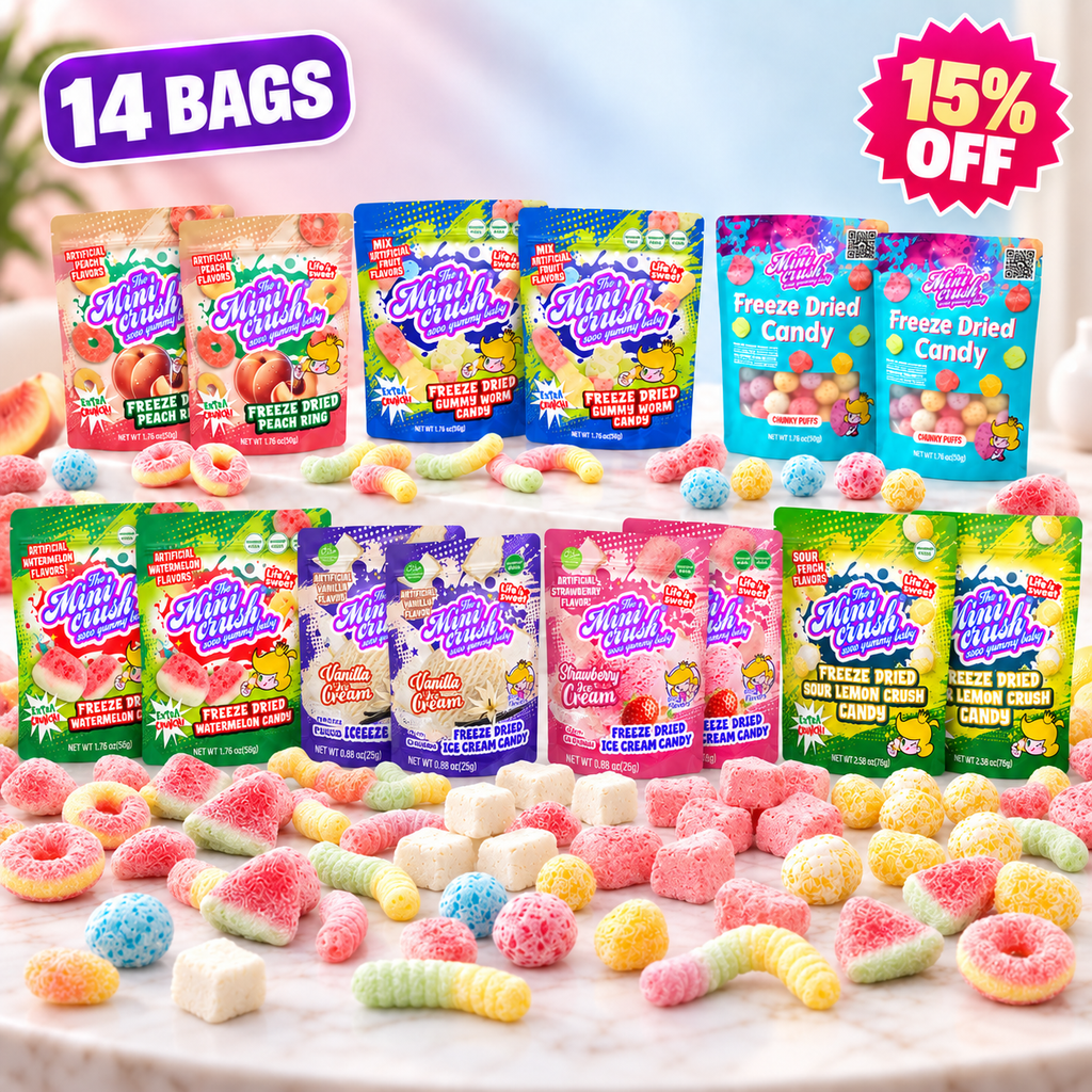 MiniCrush 7-Flavor Freeze-Dried Candy Variety Pack – 14 Bags
