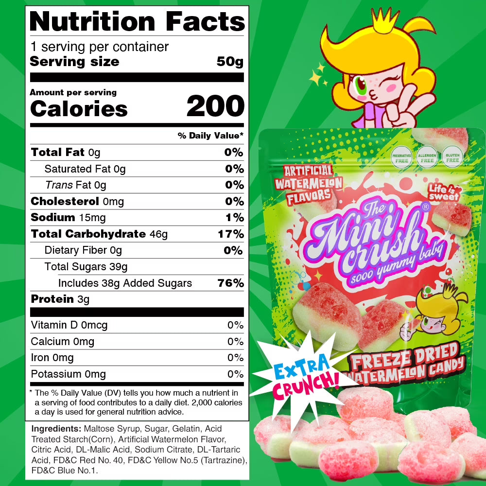 Freeze-Dried Watermelon Candy Snacks- Crispy& Fruity Candy,2-Pack Resealable Bags | Perfect Holiday Gifts &Party Favors -MINICRUSH