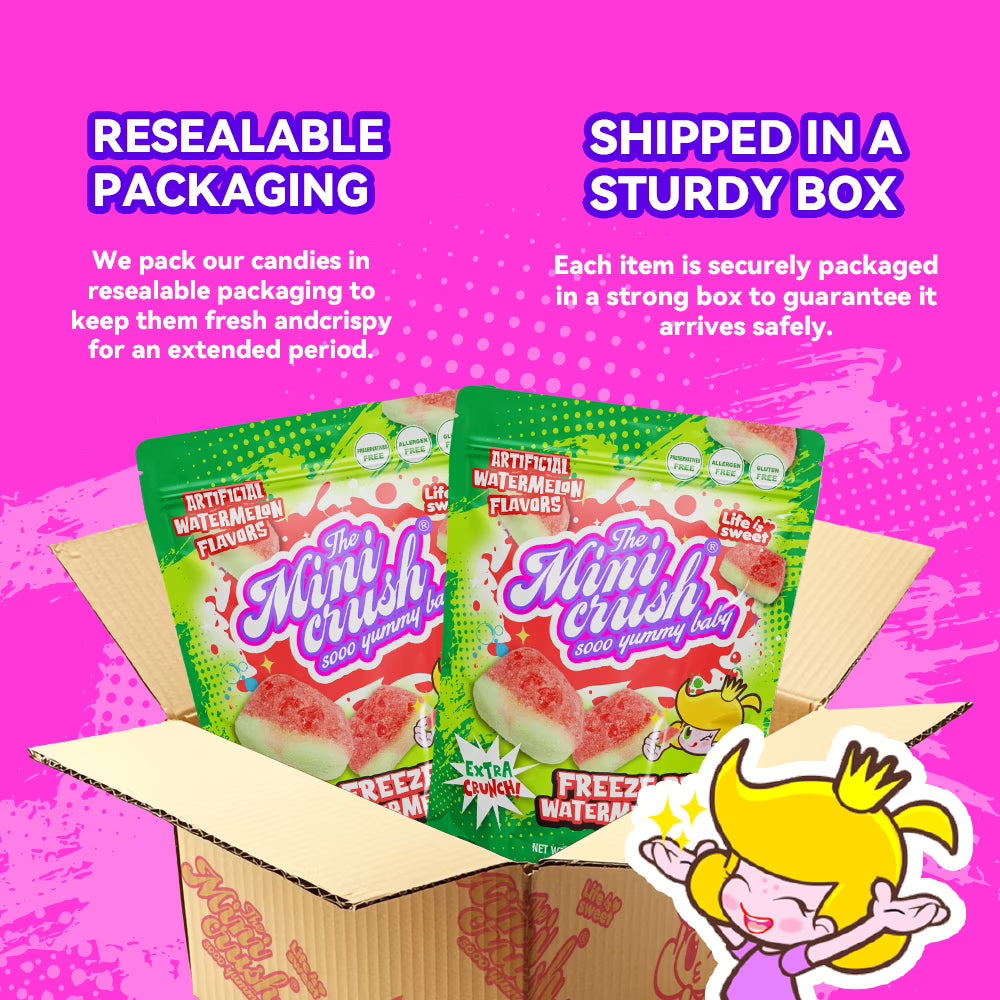 Freeze-Dried Watermelon Candy Snacks- Crispy& Fruity Candy,2-Pack Resealable Bags | Perfect Holiday Gifts &Party Favors -MINICRUSH