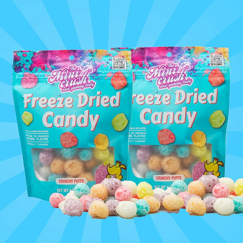 Minicrush Freeze Dried Mini Puffs Candy, Sweet Crunchy Melt-in-Your-Mouth Snack, Resealable Bag