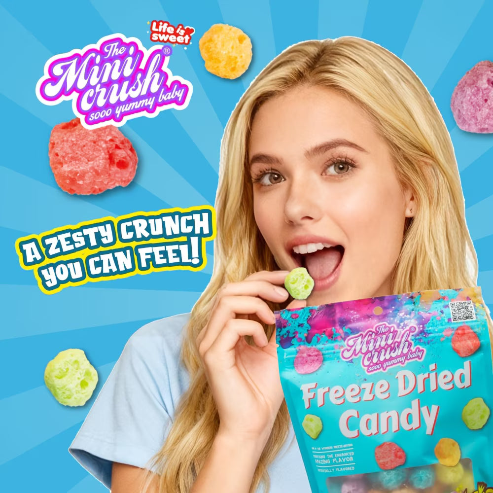 Minicrush Freeze Dried Mini Puffs Candy, Sweet Crunchy Melt-in-Your-Mouth Snack, Resealable Bag