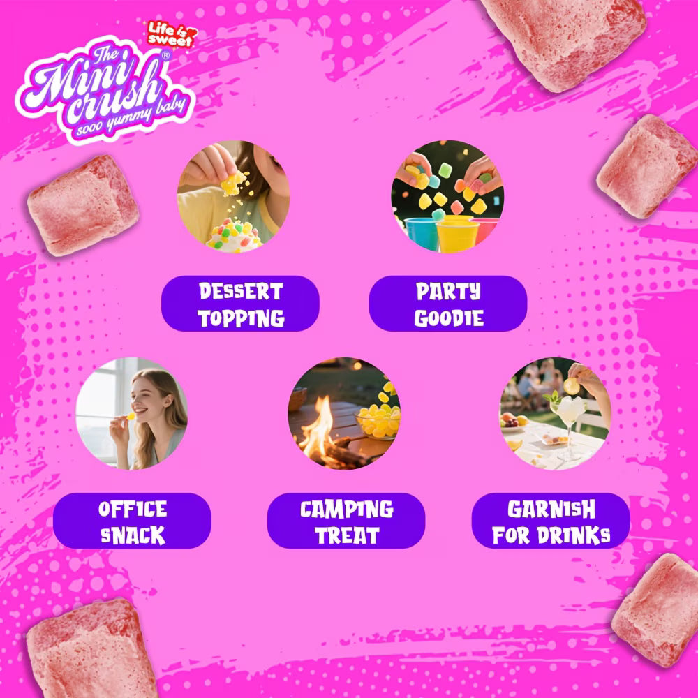 Minicrush Freeze Dried Strawberry Ice Cream Bites, No-Melt Crunchy Creamy Ice Cream Snack, Shelf-Stable Treat for Travel, Camping, and Lunchboxes